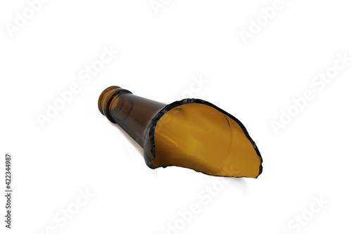broken wine bottle isolated on white background as symbol of alcoholism and the consequences of excessive consumption of wine and wine products