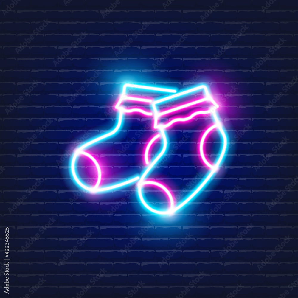 Baby socks neon icon. Glowing Vector illustration of child signs for design. Children concept. Baby socks neon icon. Glowing Vector illustration of child signs for design. Children concept.