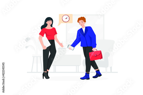 The woman blames the man because he comes late.