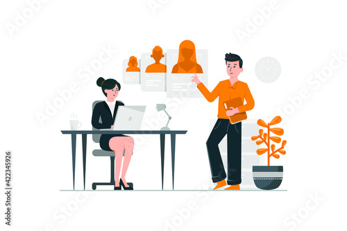 Male employee presenting candidate information for his manager.