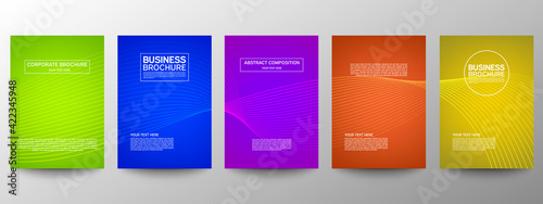 Cover geometric minimal. Set. Vector abstract line pattern for poster design. Set of templates for business brochures. Cool gradients. Graphic pattern for annual album backdrop.