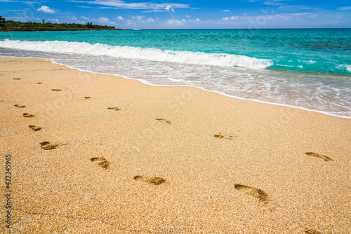 close-up Footmark on the beach, in the Kenting National Park of Pingtung, Taiwan.