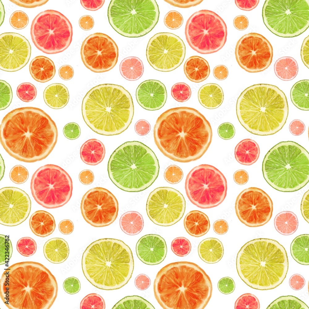 Fototapeta premium Colorful summer citrus seamless pattern