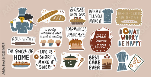 Set of funny baking quotes in stickers.