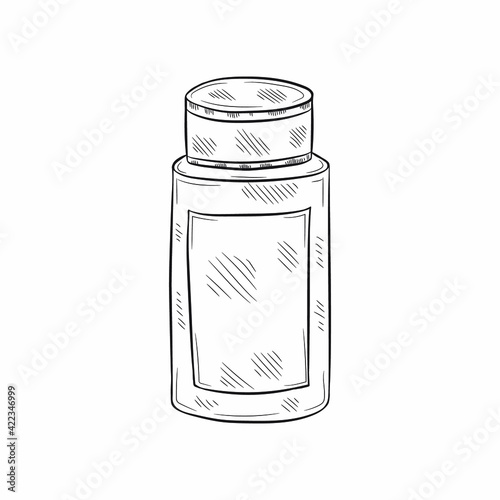 Cute hand drawn medical bottle for mixture or vitamins or other. Vector illustration 