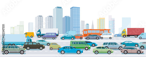 Autobahn vor einer Großstadt illustration