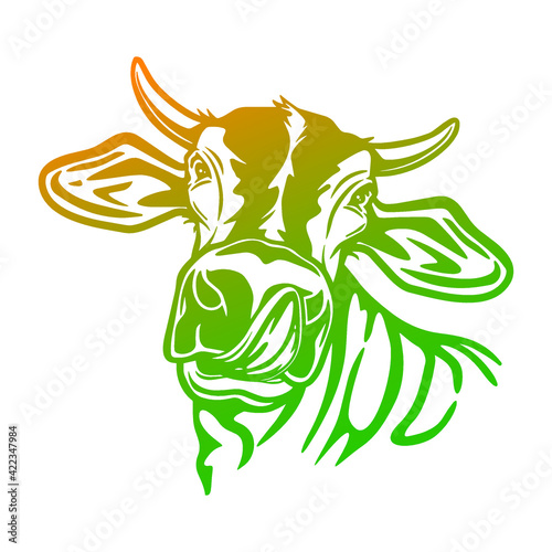 Tongue Face Cow Pet Farm Portrait. Animal Head Farmer Cattle Illustration.
Vector Icon Cattle Design.