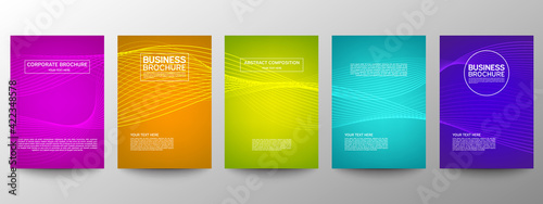 Cover geometric minimal. Set. Vector abstract line pattern for poster design. Set of templates for business brochures. Cool gradients. Graphic pattern for annual album backdrop.