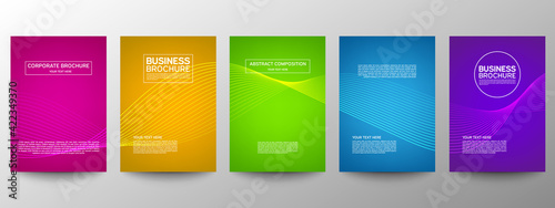 Cover geometric minimal. Set. Vector abstract line pattern for poster design. Set of templates for business brochures. Cool gradients. Graphic pattern for annual album backdrop.