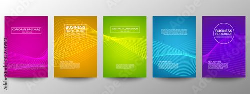 Cover geometric minimal. Set. Vector abstract line pattern for poster design. Set of templates for business brochures. Cool gradients. Graphic pattern for annual album backdrop.