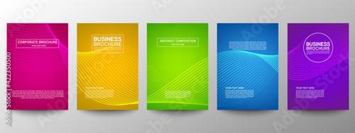 Cover geometric minimal. Set. Vector abstract line pattern for poster design. Set of templates for business brochures. Cool gradients. Graphic pattern for annual album backdrop.