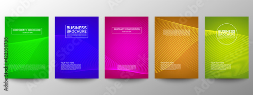 Cover geometric minimal. Set. Vector abstract line pattern for poster design. Set of templates for business brochures. Cool gradients. Graphic pattern for annual album backdrop.