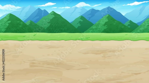 土の道と草と山の風景動画_横スクロールゲームの背景_ループ
