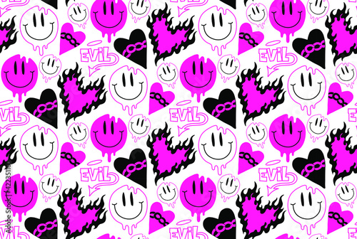 Black heart and smile vector illustratioin seamless pattern 