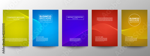Cover geometric minimal. Set. Vector abstract line pattern for poster design. Set of templates for business brochures. Cool gradients. Graphic pattern for annual album backdrop.