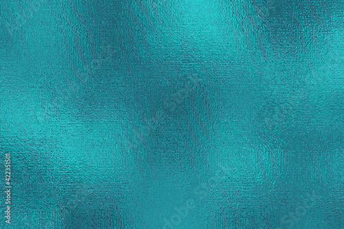 Turquoise metallic effect. Teal texture shine foil. Glitterer background. Metal effect. Blue green surface. Backdrop glitter mint metal plate. Metallic texture foil for design invitation, card, prints