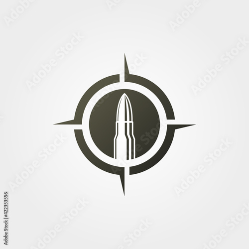 Carta da parati bullet on target icon logo vector vintage illustration design, ammunition with c