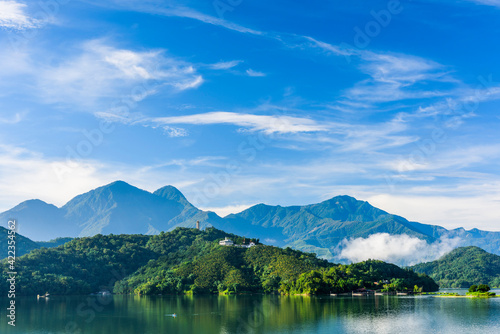 The scenery of Sun Moon Lake in the morning, a famous attraction in Taiwan, Asia.