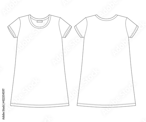 Cotton chemise technical sketch. Nightdress for woman. Sleepwear vector illustration.