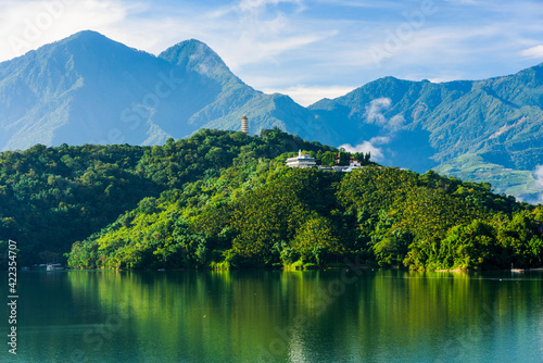 The scenery of Sun Moon Lake in the morning  a famous attraction in Taiwan  Asia.