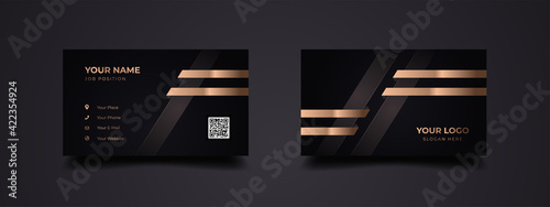 Modern and elegant business card design template. Vector sophisticated background with dark black and golden line. Ready to print.