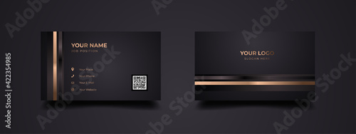 Luxurious business card with golden line template design. Modern inspiration from the abstract. Contact card for companies or startup company. Two sides dark black and gold color. Vector illustration.