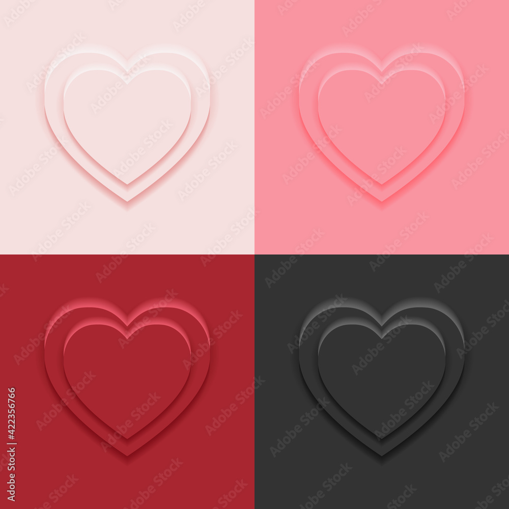 Top view heart shape display podium stand 4 colors background in neumorphism style mockup template for product or promotion. Top view heart shape display podium stand 4 colors background in neumorphism style mockup template for product or promotion.