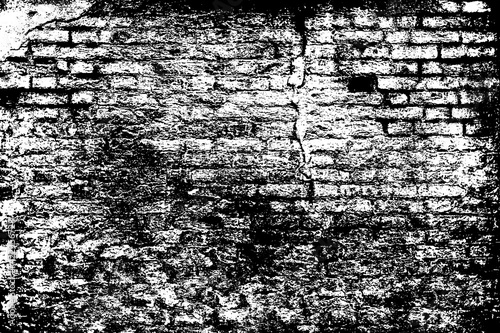 Old dark dirty crumbling grungy ancient brickwall. Uneven messy pitted rot surface of fissured decor. Ruined daub of crannied retro fortress. Rusty grime decayed rustic dusty wall block for 3D design