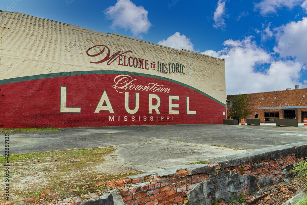 to Laurel, MS mural in historic downtown Laurel, Mississippi Stock Photo Adobe Stock