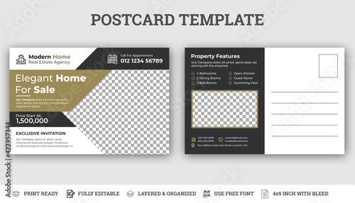 Real Estate Postcard Template, Stylish Corporate & Modern Postcard Design.
