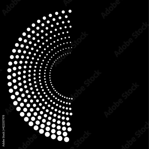Halftone dots in Semi Circle Form .  Vector Illustration .Technology round. Moon Logo . Design element . Abstract Geometric shape .