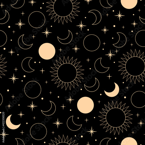 mystical esoteric pattern with sun moon and stars