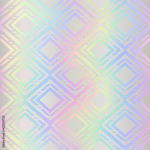 Abstract holographic seamless pattern. Repeated hologram effect metal foil. Rainbow holo background. Repeating iridescent spectrum texture. Modern stylish patterns. Neon color. Design prints. Vector 