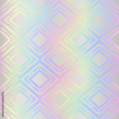 Abstract holographic seamless pattern. Repeated hologram effect metal foil. Rainbow holo background. Repeating iridescent spectrum texture. Modern stylish patterns. Neon color. Design prints. Vector 