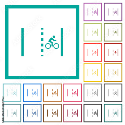 Bicycle lane flat color icons with quadrant frames