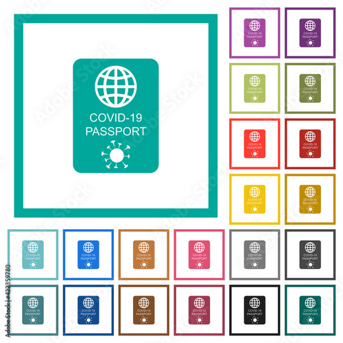 Covid-19 passport flat color icons with quadrant frames