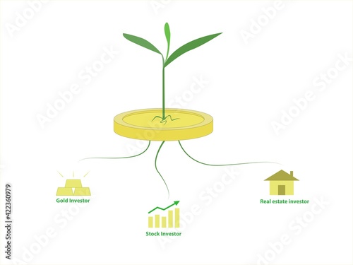 Investment for capital growth
The fundamentals of investing in real estate, stocks and gold. Plant money coin tree growth illustration for dividend income Concept. - vector