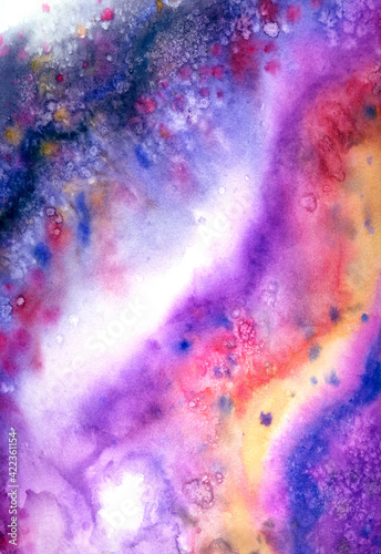 Bright abstract watercolor background in purple and gold tones  print for poster  banner design  fabric  etc.