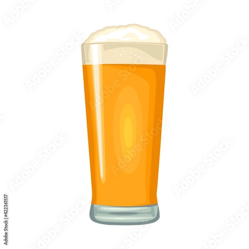 Glass with beer with foam. Vector color flat icon. Isolated on white