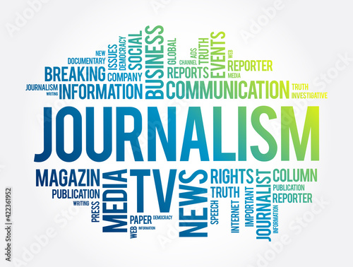Journalism word cloud collage, social concept background