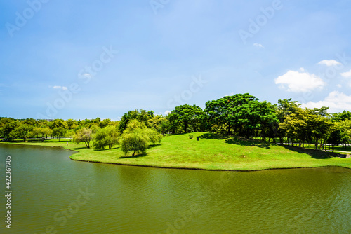 Beautiful lakeside landscape in the Tainan Metropolitan Park in Taiwan. right next to the Tainan Chimei museum.