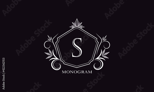 Exquisite logo with elegant letter S. Design of a stylish monogram, business sign, symbol, heraldry