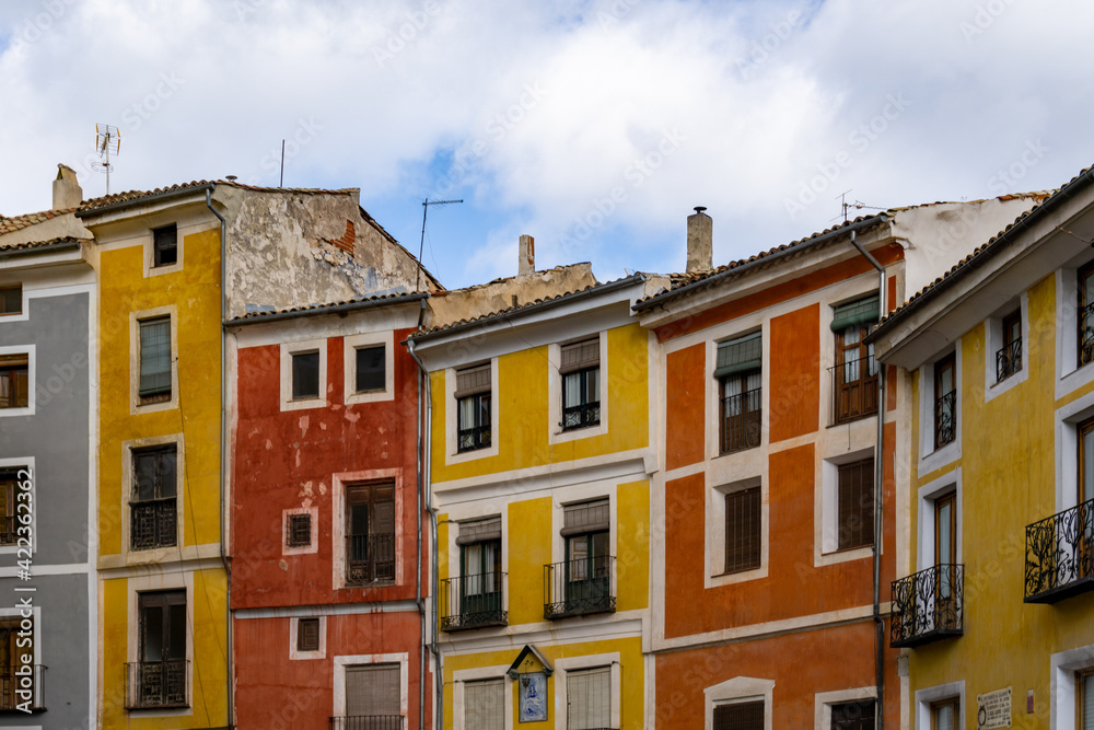 colorful house fronts in the old city center of Cuenca