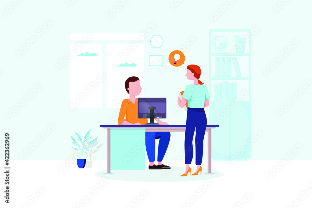 Business People Talking in Office Vector Illustration concept. Business People Talking in Office Vector Illustration concept.