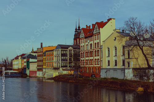 landscape of the city with the river in autumn