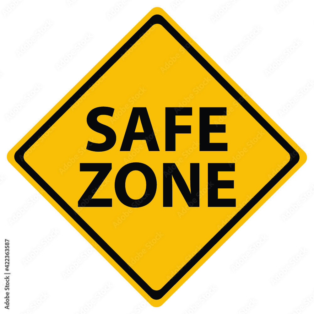 A yellow road warning sign isolated on white. safe zone A yellow road warning sign isolated on white. safe zone