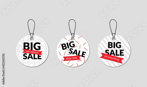 Set of hanging Sale Shopping Labels, tags, banners. Vector illustration