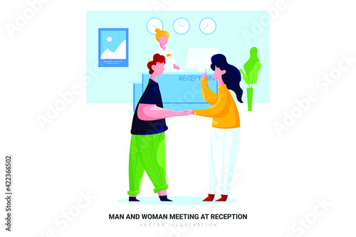 Man and Woman Meeting at Reception Illustration Concept