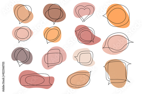 Set of speech bubbles.Hand-drawn one-line elements and abstract spots. Social chat symbols.Collection of text boxes of different shapes.Isolated