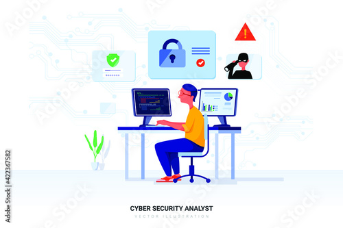 Cyber Security Analyst Vector Illustration concept. Flat illustration isolated on white background.